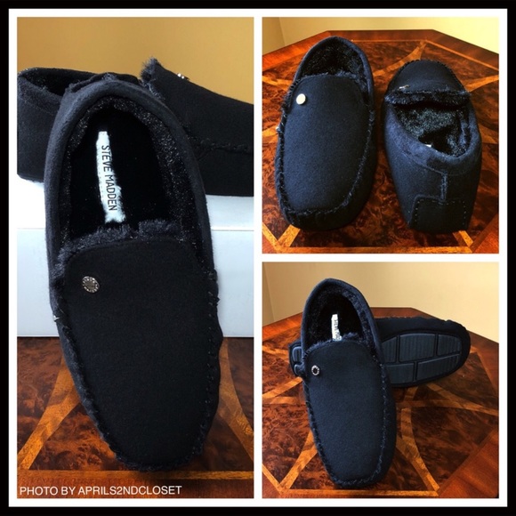 STEVE MADDEN BLACK FAUX FUR SLIP-ON MOCCASINS - Picture 6 of 8